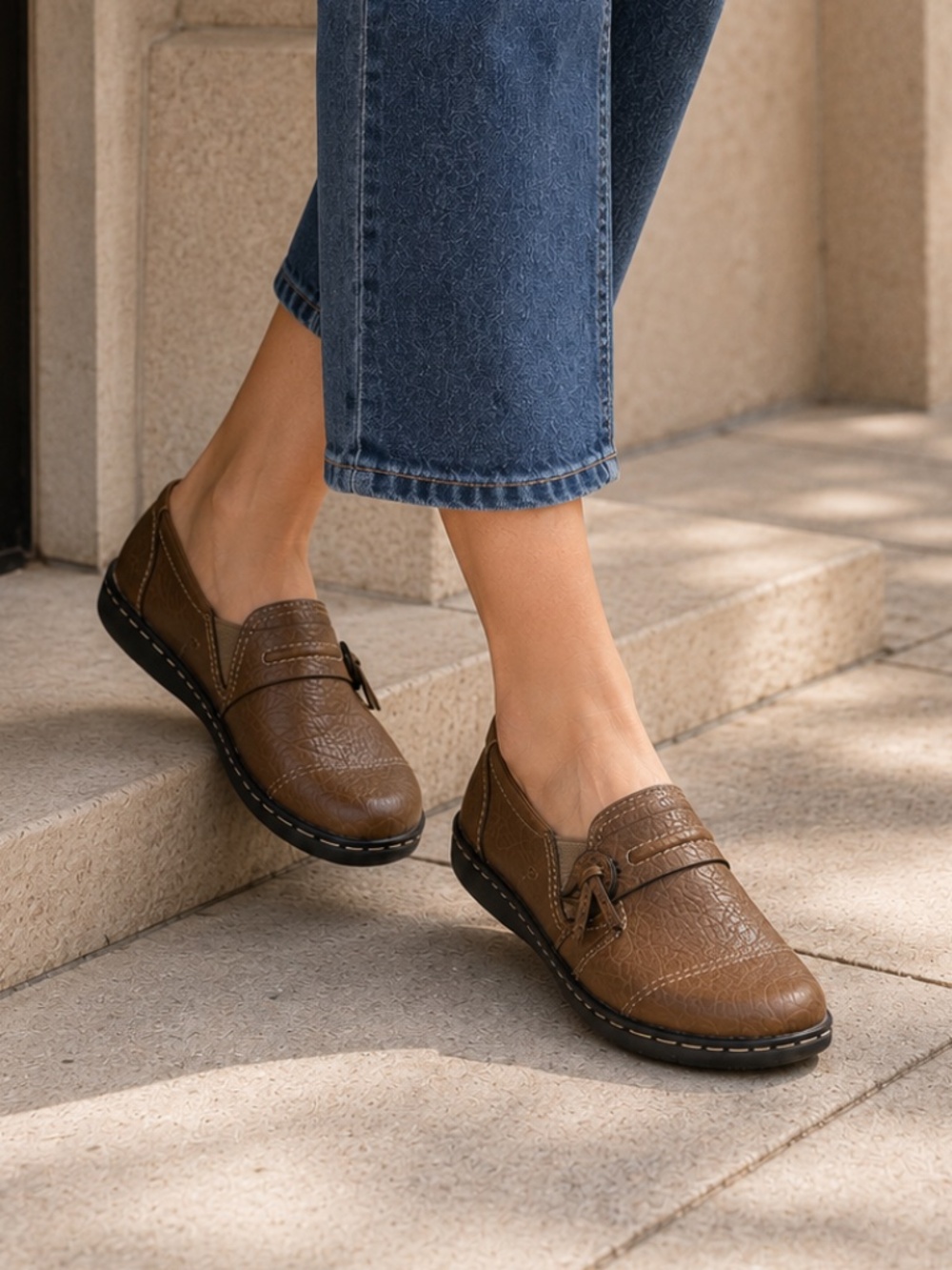 LazyPop Women's Brown Faux Leather Slip-On Loafers — Size US 7 / EU 38